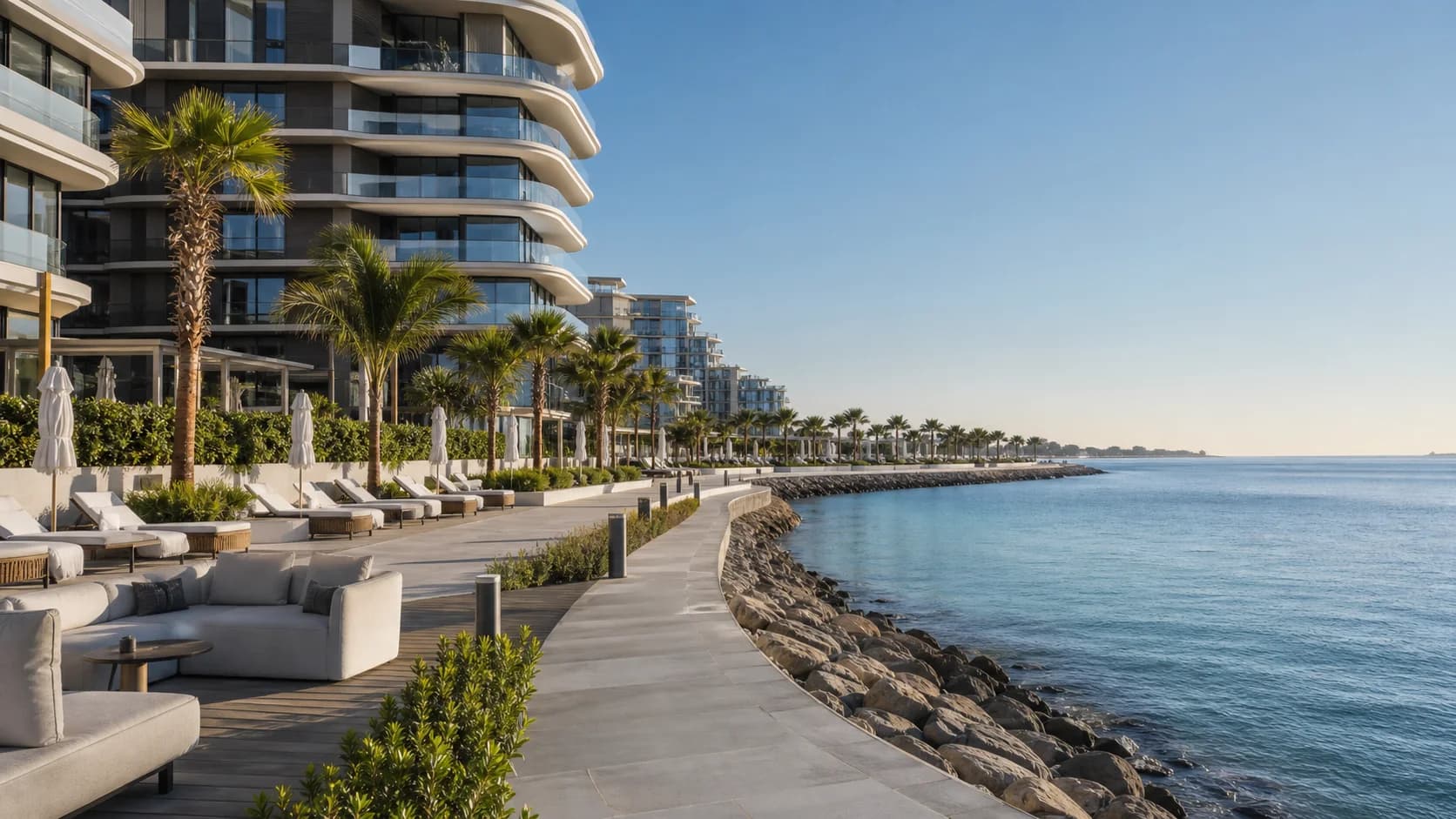 Al Marjan Island Waterfront und moderne UAE Architektur